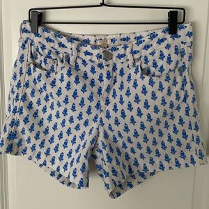 J. Crew Factory Stretch White Denim Short W/ Blue Floral Pattern Beach Summer 4